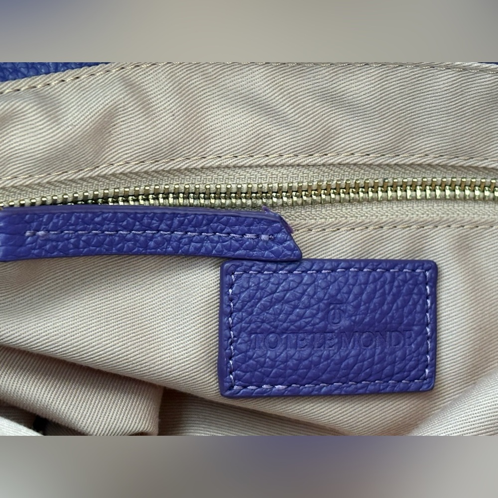 TOTE LE MONDE The Geneva Purple Pebbled Leather Shoulder Elegant Tote Bag. - Picture 12 of 13
